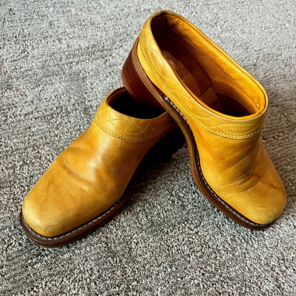 FRYE MULES - VINTAGE GOLD/MUSTARD COLOR